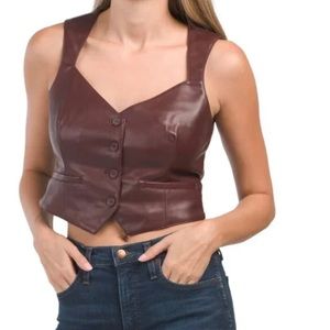 7 FOR ALL MANKIND Raisin Faux Leather Sweetheart Neck Tailored Vest